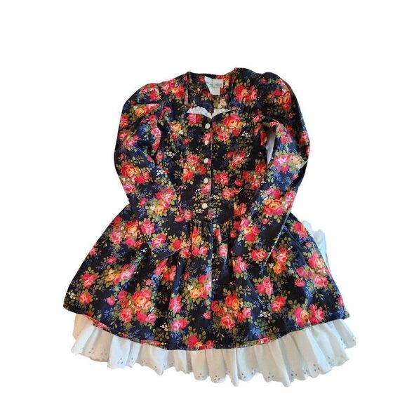 My Michelle Vintage Girl's Floral Country Dress Size 10 Modest Red Black - Picture 1 of 7